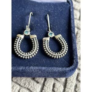 Montana Silversmiths Dangle Earrings Horseshoe And Aqua Rhinestone Western NIB